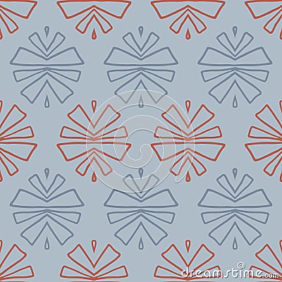 Red and grey tribal abstract seamless pattern on silver background. Vector Illustration