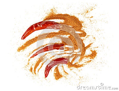 Red ground paprika powder or dry chili pepper isolated on white background Stock Photo