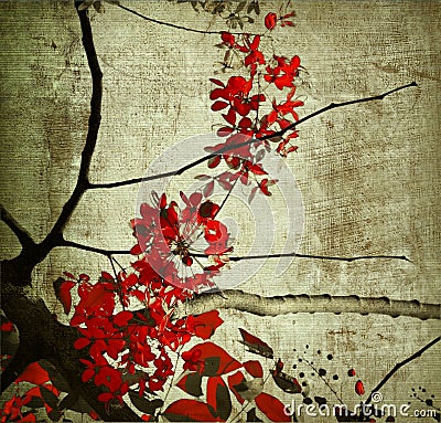 Red grunge kerala blossom art print Stock Photo