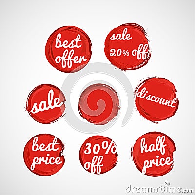 Red grunge sale tags Vector Illustration