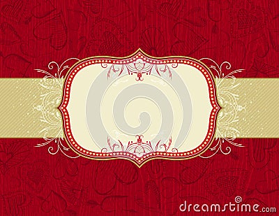 Red grunge wooden background with hearts Vector Illustration