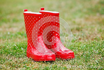 Red gumboots Stock Photo