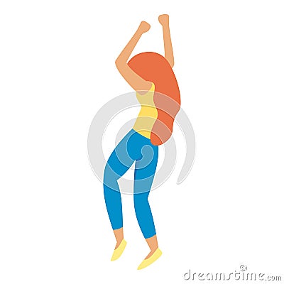 Red hair girl dancing icon, flat style Vector Illustration