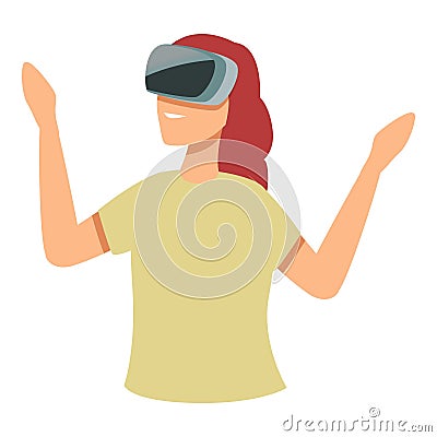 Red hair girl play online icon cartoon vector. Wearing 3d glasses Vector Illustration