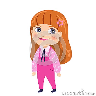 Red-haired girl in pink jumpsuit Cartoon Illustration