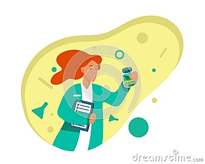 Red haired cartoon woman doing and getting vaccines vector Vector Illustration