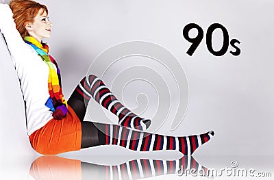 Red-haired girl in 90s colour style. Stock Photo