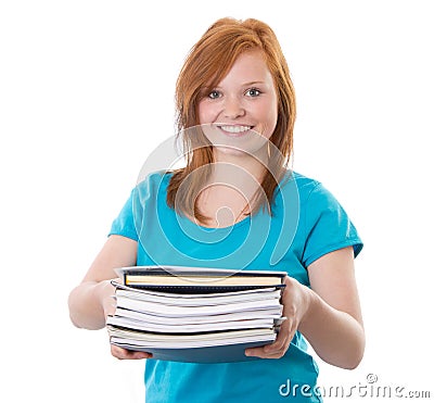Red-haired girl with documents Stock Photo