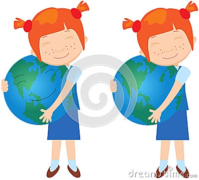 Red-haired girl with earth Vector Illustration