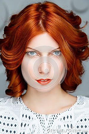 Red-haired girl face Stock Photo