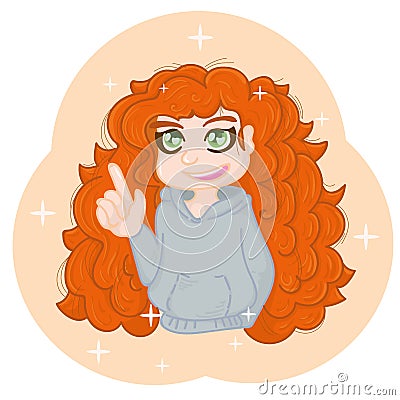 Red-haired girl with an idea, the awareness of something important. Vector Illustration