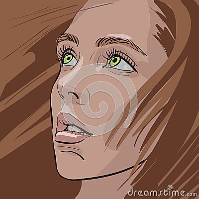 Red-haired girl portrait. Cartoon style. Illustration Vector Illustration