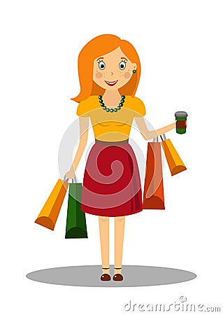 Red-haired girl with shopping Vector Illustration