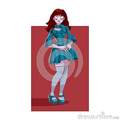 The red-haired girl in a short dress. Vector Illustration