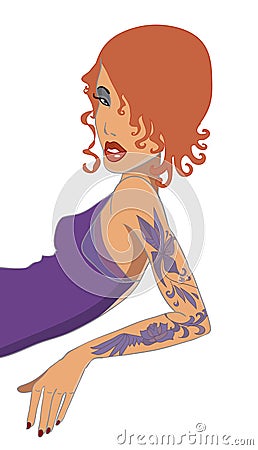 Red-haired girl with tatto Vector Illustration