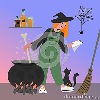 witch brews beer Vector Illustration