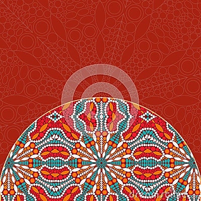 Red Half Mandala Decor Element Card Stock Photo
