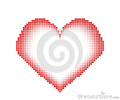 Red halftone heart frame with pixel texture Vector Illustration
