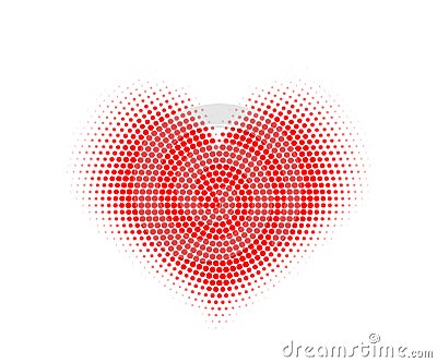 Red halftone heart with radial mosaic dot pattern Vector Illustration