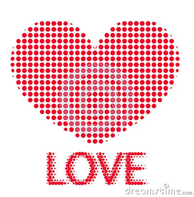 Red halftone heart vector with love text Stock Photo