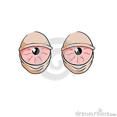 Red hand-drawn eyes. Problem of insomnia Vector Illustration