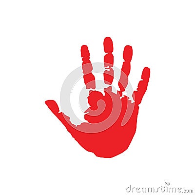 Red hand print hand with five fingers Vector Illustration