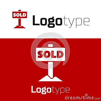 Red Hanging sign with text Sold icon isolated on white background. Sold sticker. Sold signboard. Logo design template Vector Illustration