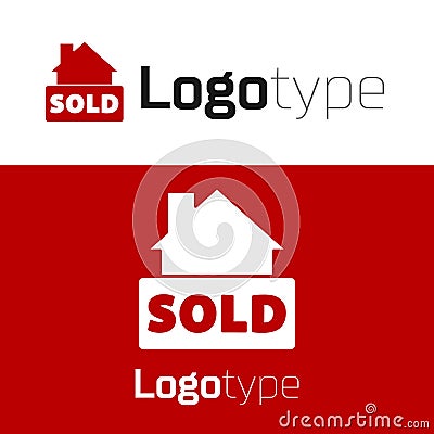 Red Hanging sign with text Sold icon isolated on white background. Sold sticker. Sold signboard. Logo design template Vector Illustration