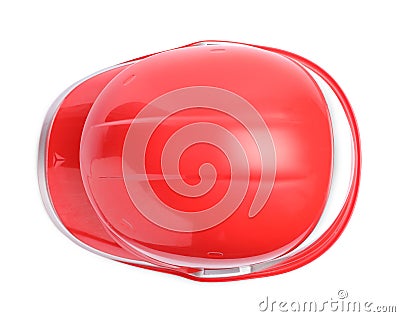 Red hard hat isolated on white, top view. Safety equipment Stock Photo