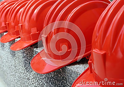 Red hard hats Stock Photo