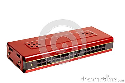 Red harmonica isolated on white Stock Photo