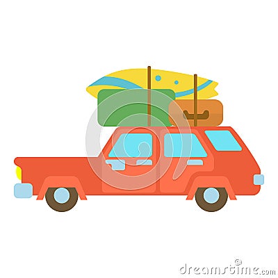 Red hatchback car with cargo luggage icon Vector Illustration