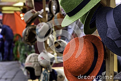 Red Hats Berlin Market Stock Photo