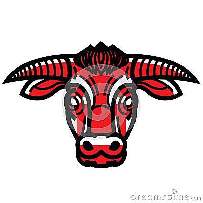 Red head of powerful horned bull Vector Illustration