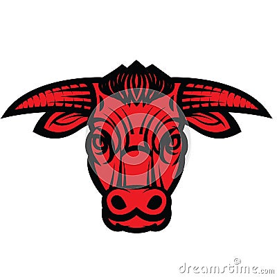 Red head of powerful horned bull Vector Illustration
