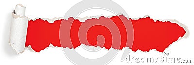 Red header in torn paper hole Stock Photo