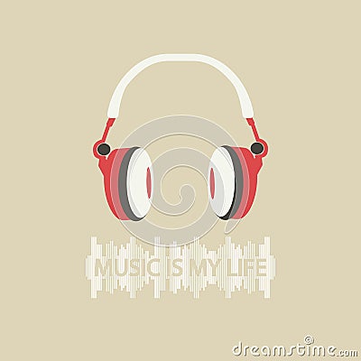 Red headphones in flat style. Vector Illustration
