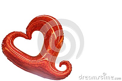 Red heart balloon with curly tail isolated on white background with room for copy Stock Photo