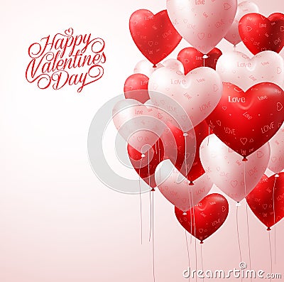 Red Heart Balloons Flying in Light for Valentines Background Vector Illustration