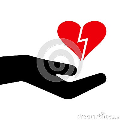 Red heart in black hand. Vector illustration Cartoon Illustration