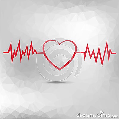 Red Heart Brush Symbol Isolated Poligonal Background Vector Illustration