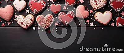 Red heart cookies on a textured table, a closeup of homemade love, Ai Generated Stock Photo