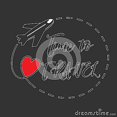 Red heart with dotted line and airplane. Time to travel. Love Travel Concept Design. Vector illustration. Vector Illustration
