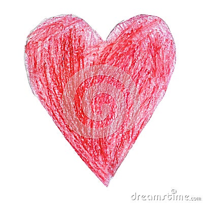 Red heart drawn by a child on white background Stock Photo