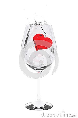 Red heart drop into wine glass Stock Photo