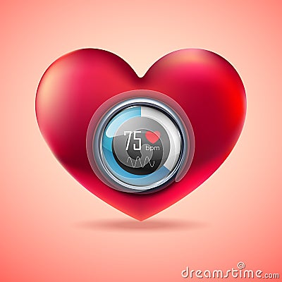 Red heart with electrocardiogram function monitor, Love heart indicator, Measuring love icon. Vector Illustration