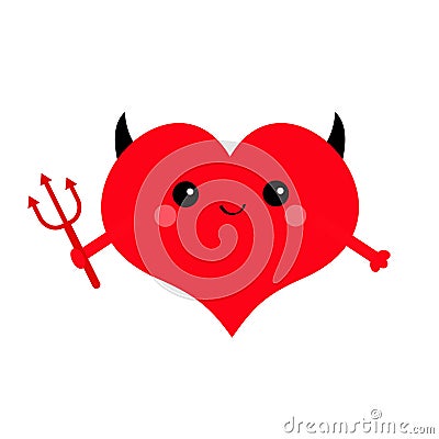 Red heart face head icon set. Devil Angel Evil amour. Trident horn wing nimbus. Cute cartoon kawaii character. Happy Valentines da Vector Illustration