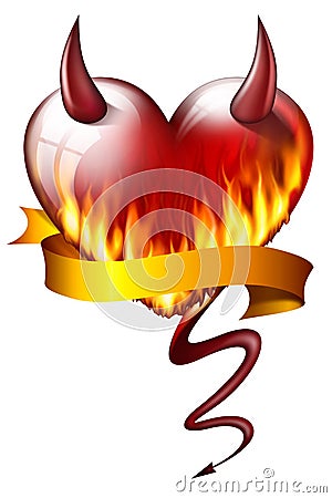 Red heart on fire Stock Photo