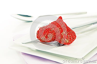 Red heart with fork. Concept image for Valentine dinner Stock Photo