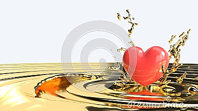 The red heart on gold liquid for 14 February valentine day content Stock Photo